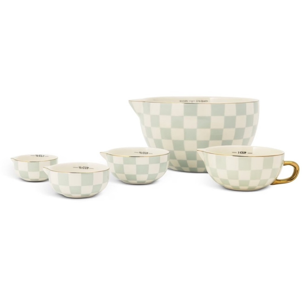 Thyme & Table 5-Piece Ceramic Mixing Bowl Set Green Checkered